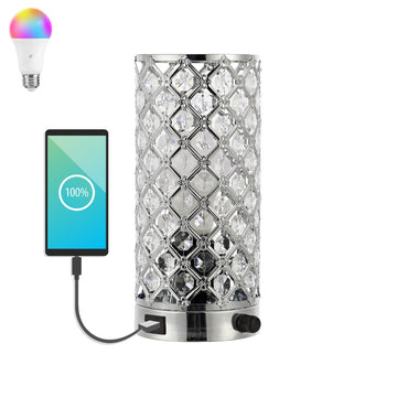 Lucie 9.5" Mid-Century Modern Iron/Acrylic LED Mini Uplight Table Lamp with USB Charging Port and Smart Bulb - JONATHAN Y